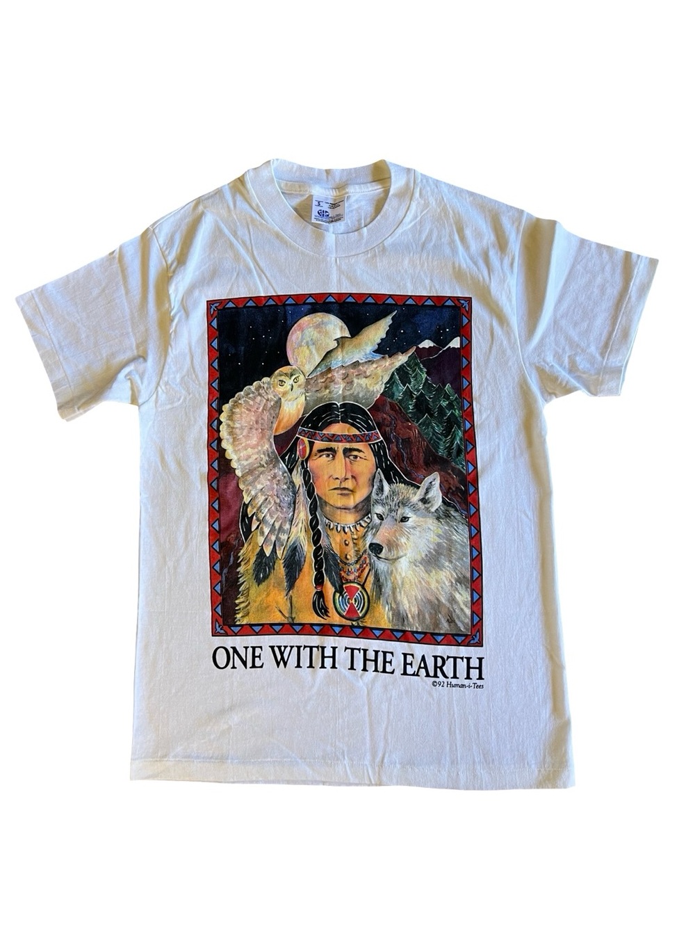 VTG One With The Earth Indian Native American Wolf 1992 Single Stitch S T-Shirt